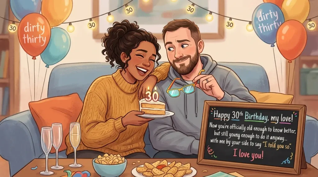 Romantic Funny Wishes for 30th Birthday