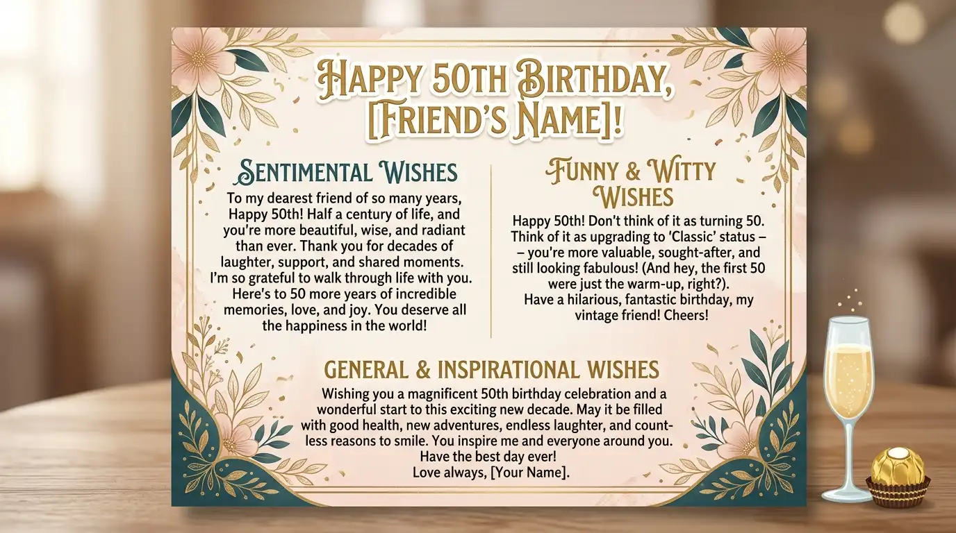 50th birthday wishes for female friend